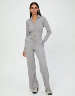 High Rise Wide Leg Knit Pant -Swoon Fashion co harriet wide leg knit pants pale grey marle front pw53795knt 1