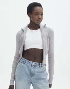 Long Sleeve Zip Through Knit Top -Swoon Fashion co harriet zip thru cardi pale grey marle front kc90296knt