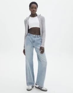 Long Sleeve Zip Through Knit Top -Swoon Fashion co harriet zip thru cardi pale grey marle full kc90296knt