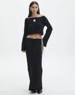 Tie Waist Knit Maxi Skirt