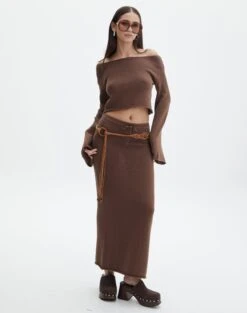 Mesh Maxi Skirt -Swoon Fashion co lardee knit tie waist maxi deep umber front sl47099knt 4