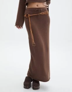 Tie Waist Knit Maxi Skirt -Swoon Fashion co lardee knit tie waist maxi deep umber full sl47099knt
