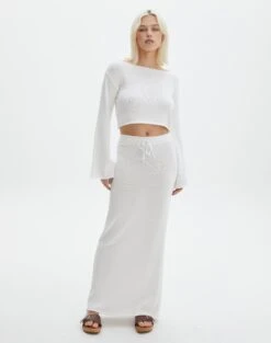 Tie Waist Knit Maxi Skirt -Swoon Fashion co lardee knit tie waist maxi white front sl47099knt 1
