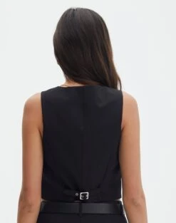 Tailored V Neck Vest -Swoon Fashion co loretta waistcoat black back bv65137pln