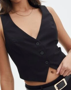 Tailored V Neck Vest -Swoon Fashion co loretta waistcoat black imageback bv65137pln