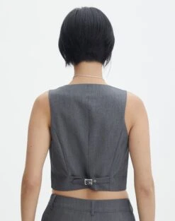 Tailored V Neck Vest -Swoon Fashion co loretta waistcoat charcoal marle back bv65137pln
