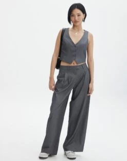 Tailored V Neck Vest -Swoon Fashion co loretta waistcoat charcoal marle full bv65137pln