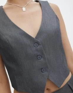 Tailored V Neck Vest -Swoon Fashion co loretta waistcoat charcoal marle imageback bv65137pln