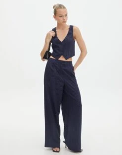Tailored Pinstripe V Neck Vest -Swoon Fashion co loretta waistcoat navy pinstripe full bv65137pin