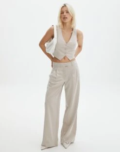 Tailored V Neck Vest -Swoon Fashion co loretta waistcoat neutral full bv65137pln