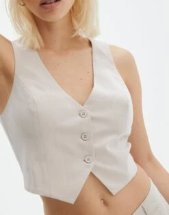 Tailored V Neck Vest -Swoon Fashion co loretta waistcoat neutral imageback bv65137pln