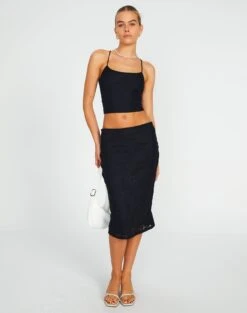 Sheer Ladder Knit Maxi Skirt -Swoon Fashion co lorna lace midi skirt blackblack front sl108106lac 14