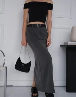 Tailored Mid Rise Maxi Skirt -Swoon Fashion co mailey suiting maxi skirt charcoal front sl101473mar 1