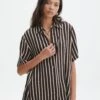 Oversized Contrast Stripe Shirt -Swoon Fashion co mal box collard shirt soy stripe front bs137014prt