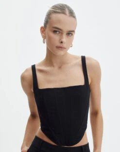 Faux Leather Biker Zip Corset -Swoon Fashion co marly corset blouse black front bv91174pln 1