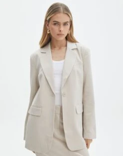 Tailored Oversized Blazer -Swoon Fashion co marly one button blazer oh natural front jw74948pln 5