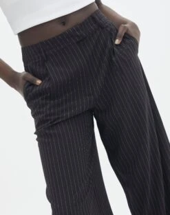 Wide Leg Pinstipe Tailored Pant -Swoon Fashion co marly pinstripe tailored pant black pinstripe imageback pw71767stp