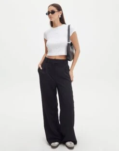 Pocket Satin Long Sleeve Shirt -Swoon Fashion co marly wide leg pant black front pw71767pln 4