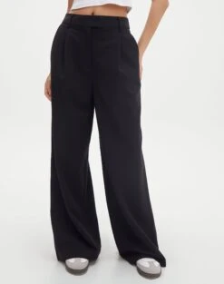 High Waist Relaxed Tailored Pant -Swoon Fashion co marly wide leg pant black full pw71767pln
