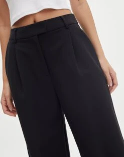 High Waist Relaxed Tailored Pant -Swoon Fashion co marly wide leg pant black imageback pw71767pln