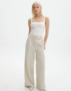 High Waist Relaxed Tailored Pant -Swoon Fashion co marly wide leg pant oh natural front pw71767pln 6