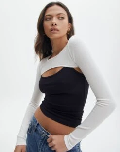 Ribbed Knit Long Sleeve Shrug -Swoon Fashion co midas shrug milk front kl54070cre