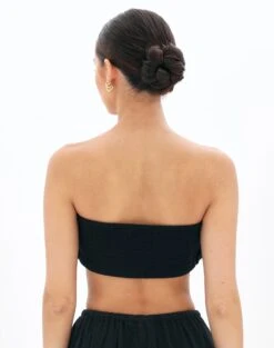 Muslin Ruched Bandeau Top -Swoon Fashion co mimi blouse black back bv90902omus