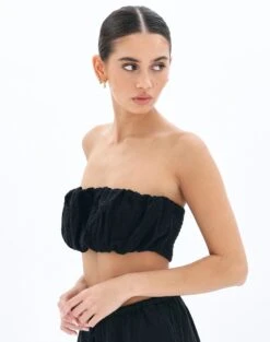 Muslin Ruched Bandeau Top -Swoon Fashion co mimi blouse black detail bv90902omus