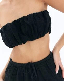 Muslin Ruched Bandeau Top -Swoon Fashion co mimi blouse black imageback bv90902omus