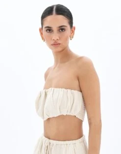 Muslin Ruched Bandeau Top -Swoon Fashion co mimi blouse rice cake detail bv90902omus