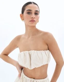 Muslin Ruched Bandeau Top -Swoon Fashion co mimi blouse rice cake front bv90902omus