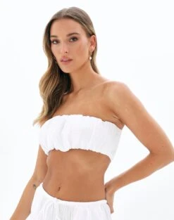 Muslin Ruched Bandeau Top -Swoon Fashion co mimi blouse white detail bv90902omus