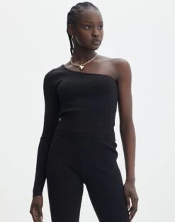 Knit One Shoulder Long Sleeve Top