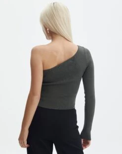 Knit One Shoulder Long Sleeve Top -Swoon Fashion co odus one shoulder knit thyme out back kl94384vn