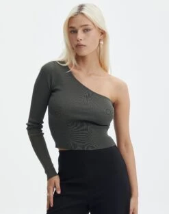 Seamless Cropped Long Sleeve -Swoon Fashion co odus one shoulder knit thyme out front kl94384vn 2