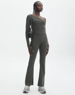 Knit One Shoulder Long Sleeve Top -Swoon Fashion co odus pant thyme out front pw98766knt 3