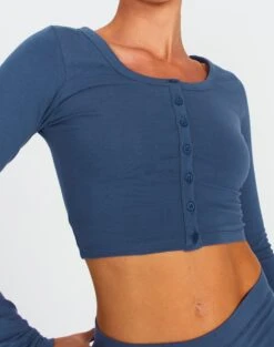 Button Up Cropped Long Sleeve Top -Swoon Fashion co peony longsleeve moby dick imageback tc93716cot