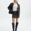 Washed Faux Leather Mini Skirt -Swoon Fashion co raven mini skirt worn black front ss116125pu