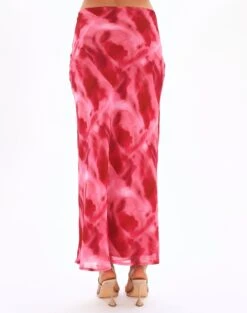 Print Maxi Slip Skirt -Swoon Fashion co riley low rise maxi skirt carnation skies back sl102757prt