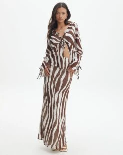 Print Maxi Slip Skirt -Swoon Fashion co riley mr maxi skirt umber zebra detail sl102757prt