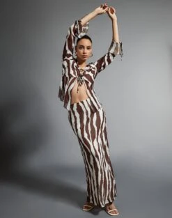 Print Maxi Slip Skirt -Swoon Fashion co riley mr maxi skirt umber zebra front sl102757prt