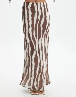 Print Maxi Slip Skirt -Swoon Fashion co riley mr maxi skirt umber zebra full sl102757prt