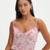 Floral Print Mesh Lettuce Trim Cropped Cami -Swoon Fashion co sabrina burnout mesh cami baby doll burnout front tv54660rbo