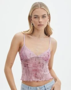 Print Mesh Strapless Top -Swoon Fashion co sabrina mesh cami baby doll script front tv54660rprt 1