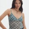 Print Mesh Lettuce Trim Cropped Cami -Swoon Fashion co sabrina mesh cami sideline check front tv54660rprt