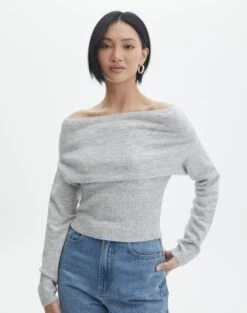 Off The Shoulder Bardot Knit Top -Swoon Fashion co skylar off shoulder relaxed knit grey marle front kl110792knt