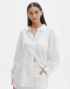 Cotton Button Up Shirt -Swoon Fashion co t dallas linen shirt white front bl118882tlv 6