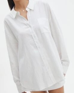 Long Sleeve Linen Blend Shirt -Swoon Fashion co t dallas linen shirt white imageback bl118882tlv