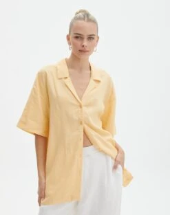 Cotton Oversized Button Up Shirt -Swoon Fashion co t dizzy slit oversized shirt mango lassi front bs118684tlv
