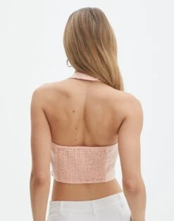 Linen Blend Halter Vest Top -Swoon Fashion co tammy vest top fuzzy peaches back bv54786tlin